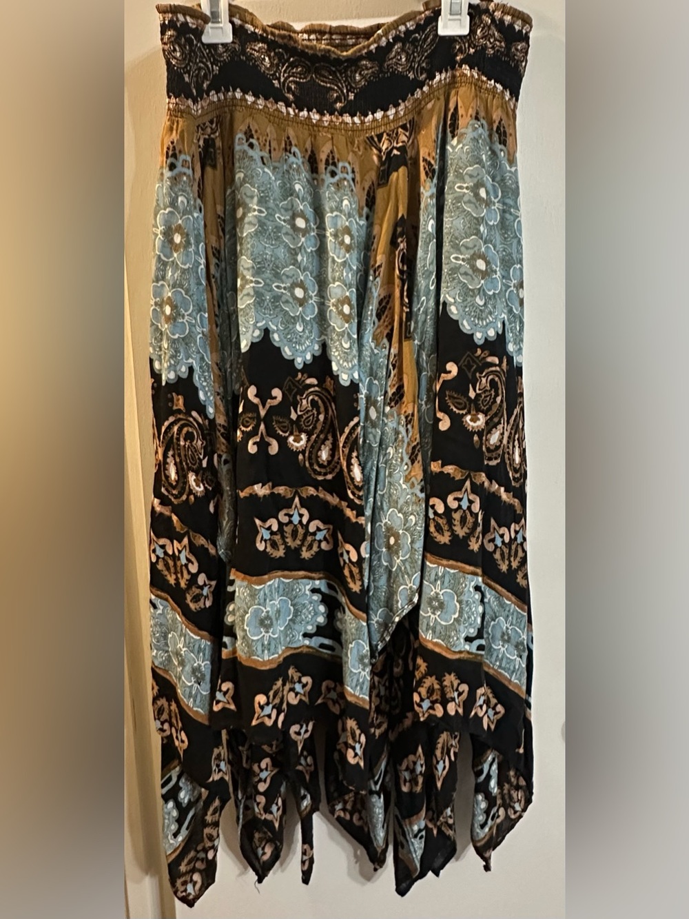 Free People Fly Away bohemian maxi skirt in Black, Blue & Tan